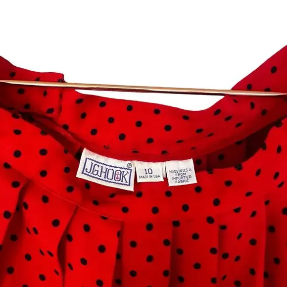 Vintage JG Hook Red Polka Dot Pleated Midi Skirt - Size 10 - Picture 3 of 7